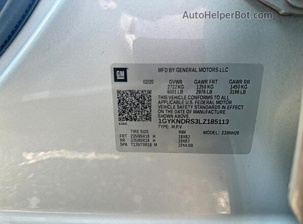 1GYKNDRS3LZ185113 2020 CADILLAC XT5 Silver Widok wnętrza z tyłu