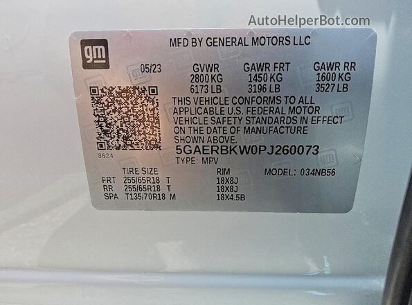 5GAERBKW0PJ260073 2023 BUICK ENCLAVE White სალონის 360-გრადუსიანი ხედი