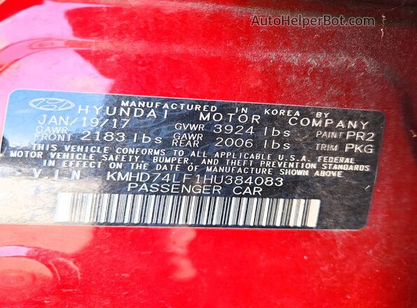KMHD74LF1HU384083 2017 HYUNDAI ELANTRA Red Vista interior de 360 grados
