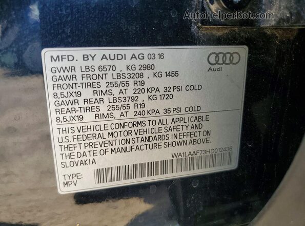 WA1LAAF73HD012436 2017 AUDI Q7 Blue Vista interior de 360 grados