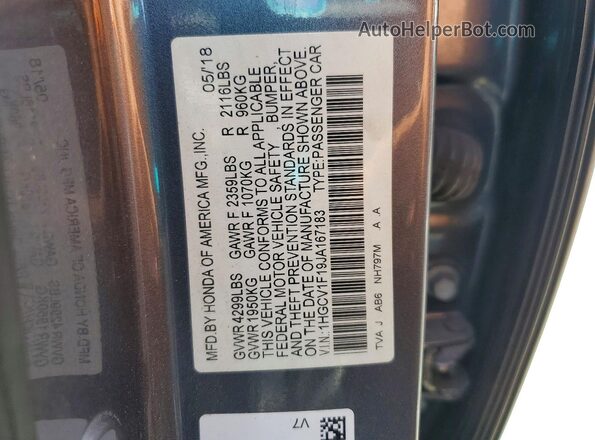 1HGCV1F19JA167183 2018 HONDA ACCORD Black Vista interior de 360 grados