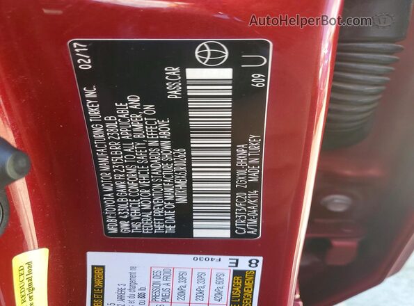 NMTKHMBX6JR002626 2018 TOYOTA C-HR Red VIN կոդի պիտակի տեսք