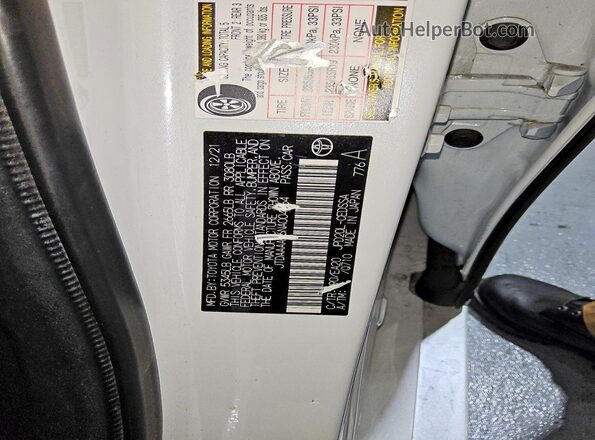 JTDAAAAA6NA004764 2022 TOYOTA MIRAI White Вид наклейки з VIN-кодом