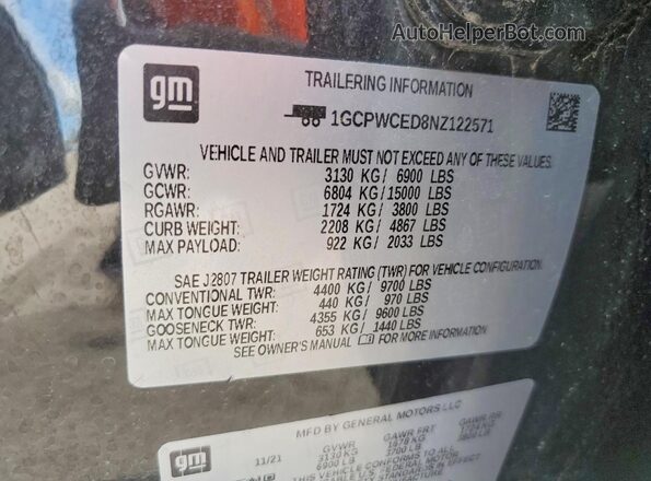 1GCPWCED8NZ122571 2022 CHEVROLET SILVERADO Black Սալոնի 360 աստիճան տեսք