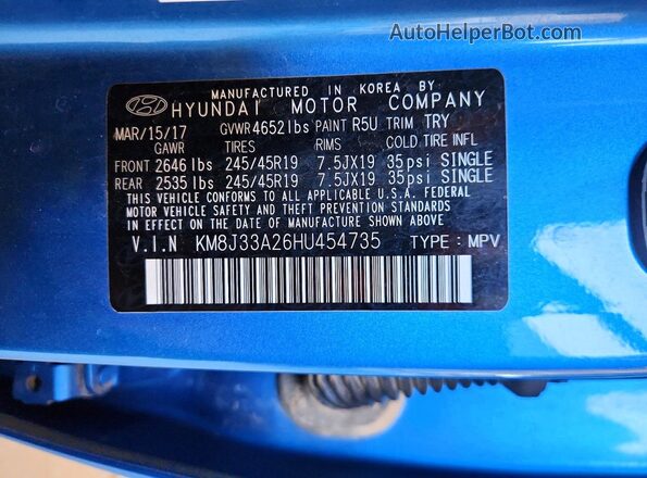 KM8J33A26HU454735 2017 HYUNDAI TUCSON Blue სალონის 360-გრადუსიანი ხედი