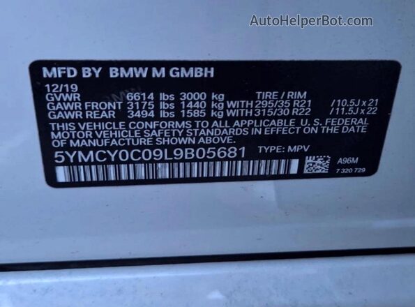 5YMCY0C09L9B05681 2020 BMW X6 White Widok wnętrza z tyłu