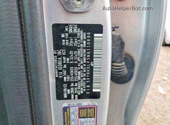 5XYRKDLF5NG110696 2022 KIA SORENTO Silver Սալոնի 360 աստիճան տեսք