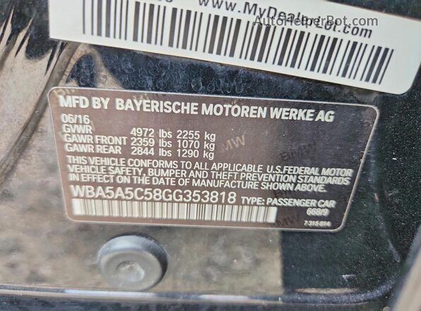 WBA5A5C58GG353818 2016 BMW 5 SERIES Black Vista de la etiqueta del VIN