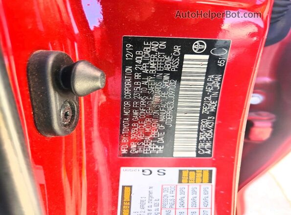JTDEPRAE3LJ097032 2020 TOYOTA COROLLA Red Вид наклейки з VIN-кодом