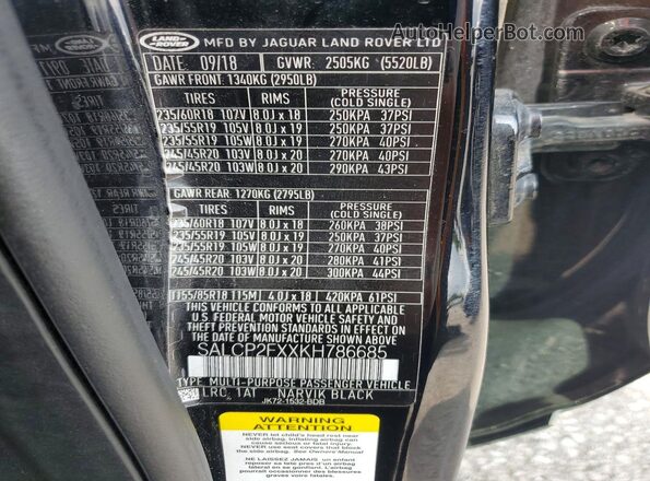SALCP2FXXKH786685 2019 LAND ROVER DISCOVERY Черный Панорамный вид салона 360°