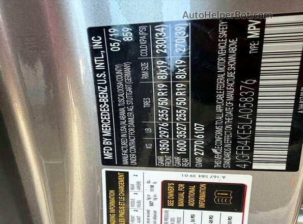 4JGFB4KE5LA058376 2020 MERCEDES-BENZ GLE Silver 