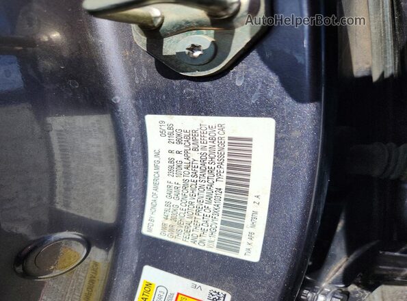 1HGCV1F3XKA103124 2019 HONDA ACCORD Gray Widok naklejki z numerem VIN