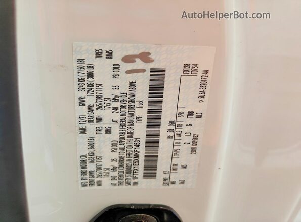 1FTFX1E5XMKF14531 2021 FORD F150 Белый Вид наклейки с VIN-кодом