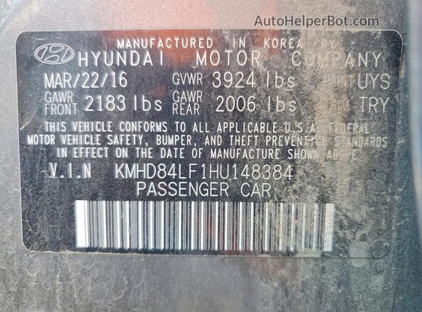 KMHD84LF1HU148384 2017 HYUNDAI ELANTRA Серый Вид наклейки с VIN-кодом