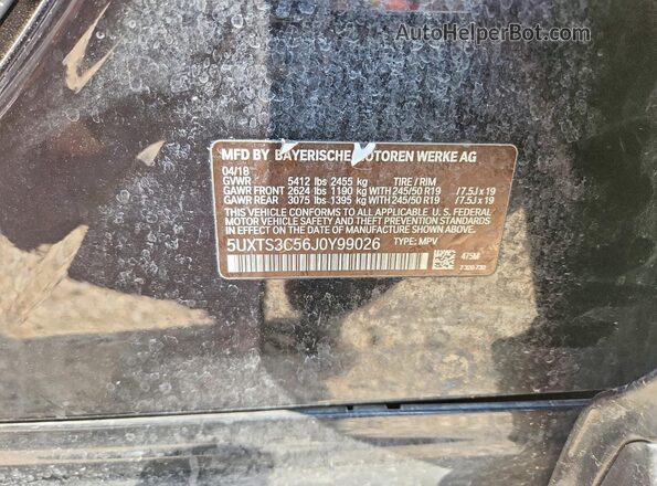 5UXTS3C56J0Y99026 2018 BMW X3 Black Widok wnętrza 360 stopni