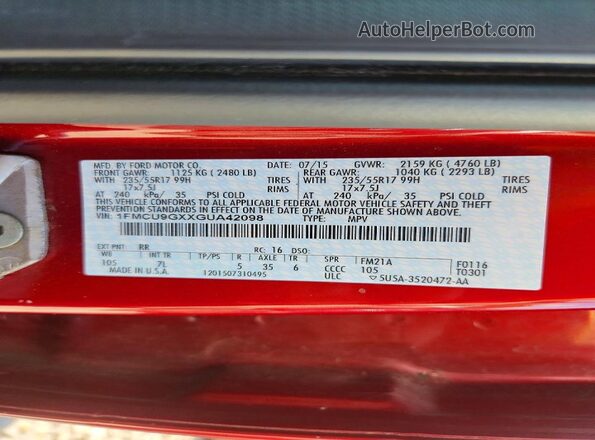 1FMCU9GXXGUA42098 2016 FORD ESCAPE Red Սալոնի 360 աստիճան տեսք