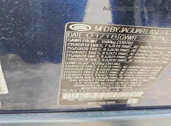 SALGS2SV9JA386337 2018 LAND ROVER RANGE Blue Vista interior de 360 grados