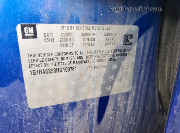 1G1RA6S53HU109761 2017 CHEVROLET VOLT Blue Widok wnętrza 360 stopni