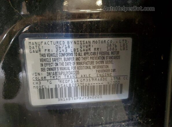 3N1AB7APXJY340205 2018 NISSAN SENTRA Black VIN sticker view