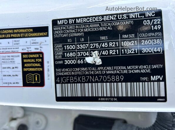 4JGFB5KB7NA705889 2022 MERCEDES-BENZ GLE White Widok tylnych siedzeń