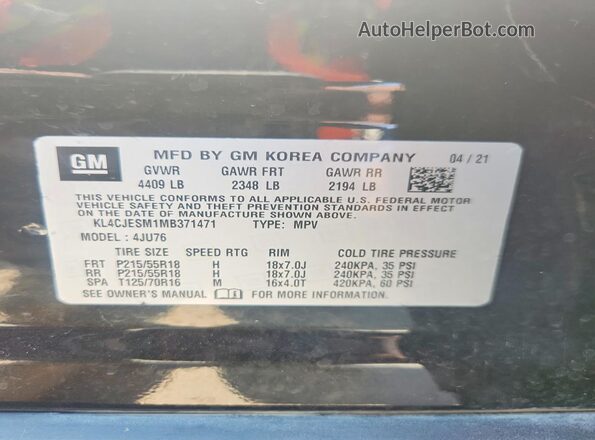 KL4CJESM1MB371471 2021 BUICK ENCORE Black სალონის 360-გრადუსიანი ხედი
