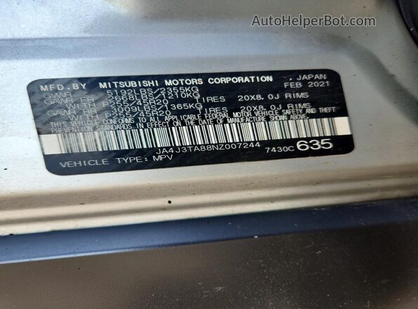 JA4J3TA88NZ007244 2022 MITSUBISHI OUTLANDER Silver Vista interior de 360 grados