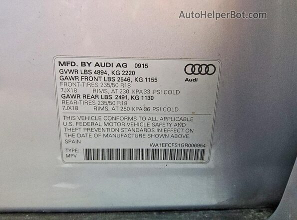 WA1EFCFS1GR006954 2016 AUDI Q3 Silver Սալոնի 360 աստիճան տեսք