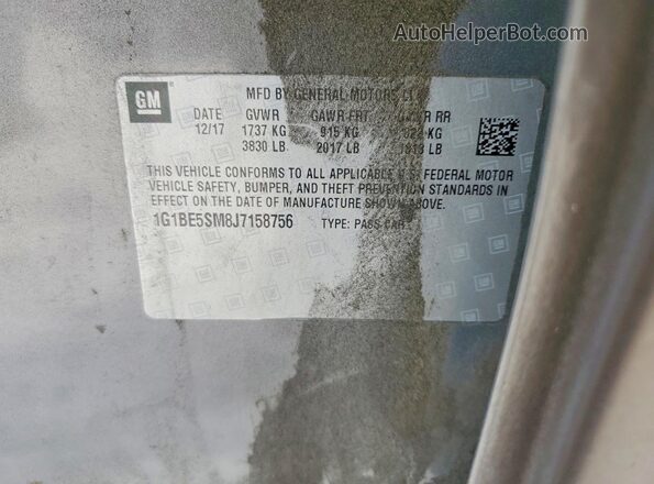 1G1BE5SM8J7158756 2018 CHEVROLET CRUZE Gray VIN კოდის სტიკერის ხედი