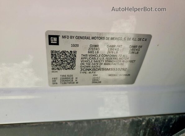 3GNKBDRS6MS510292 2021 CHEVROLET BLAZER White Панорамний вид салону 360°