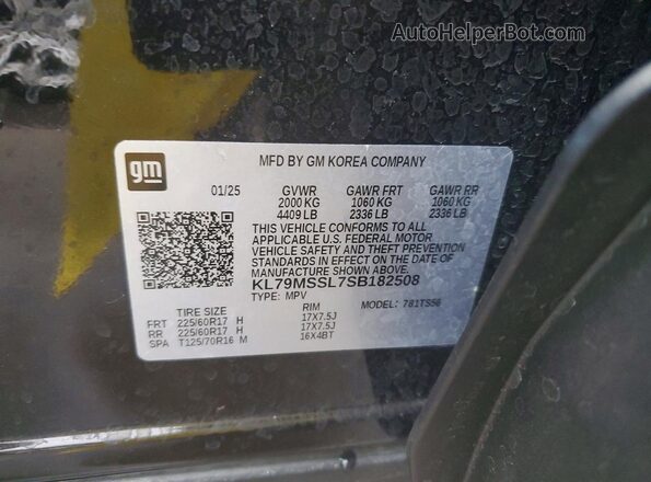 KL79MSSL7SB182508 2025 CHEVROLET TRAILBLAZER Черный Вид наклейки с VIN-кодом