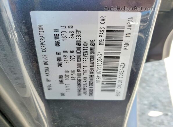 JM1BM1U79G1303437 2016 MAZDA 3 Charcoal VIN sticker view
