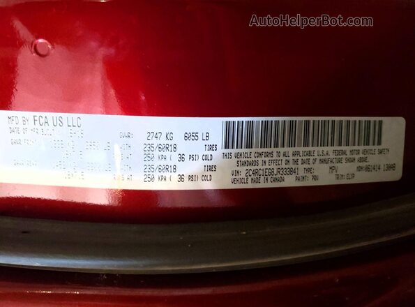 2C4RC1EG8JR333841 2018 CHRYSLER PACIFICA Red Սալոնի 360 աստիճան տեսք