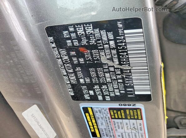 5XYZU4LA6HG415434 2017 HYUNDAI SANTA Gray VIN კოდის სტიკერის ხედი
