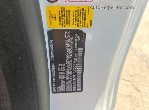 WBA3N7C51GK225750 2016 BMW 4 SERIES White VIN sticker view