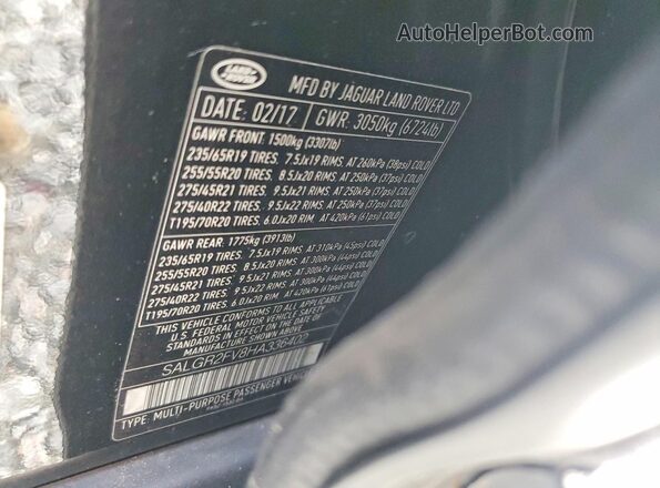 SALGR2FV8HA336402 2017 LAND ROVER RANGE Черный Панорамный вид салона 360°