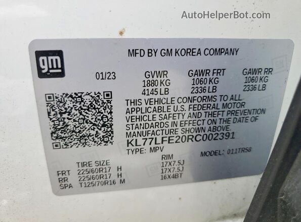 KL77LFE20RC002391 2024 CHEVROLET TRAX White Widok naklejki z numerem VIN