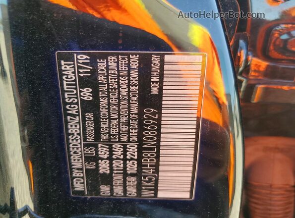 W1K5J4HB8LN086929 2020 MERCEDES-BENZ CLA-CLASS Black VIN კოდის სტიკერის ხედი
