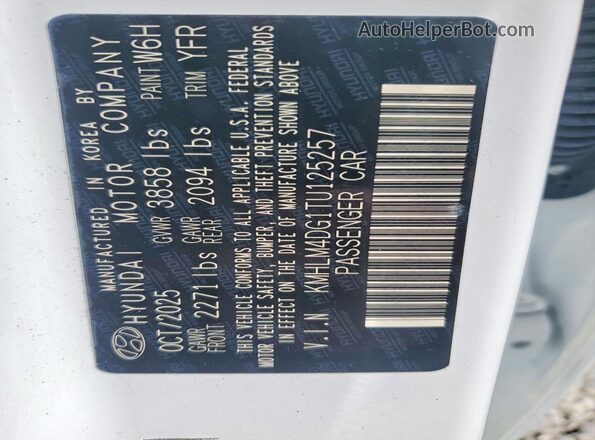 KMHLM4DG1TU125257 2026 HYUNDAI ELANTRA White Вид наклейки з VIN-кодом