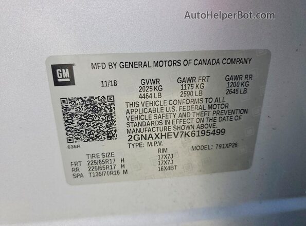 2GNAXHEV7K6195499 2019 CHEVROLET EQUINOX Silver Սալոնի 360 աստիճան տեսք