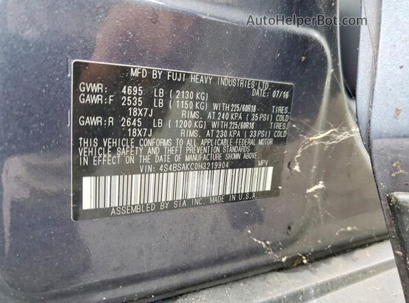 4S4BSAKC0H3219904 2017 SUBARU OUTBACK Blue Панорамний вид салону 360°
