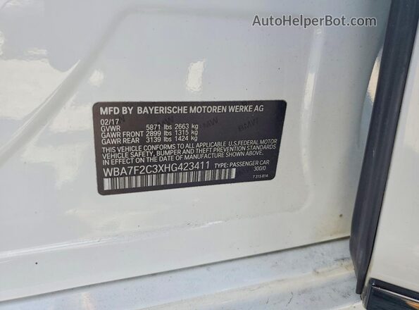 WBA7F2C3XHG423411 2017 BMW 7 SERIES Белый Вид наклейки с VIN-кодом