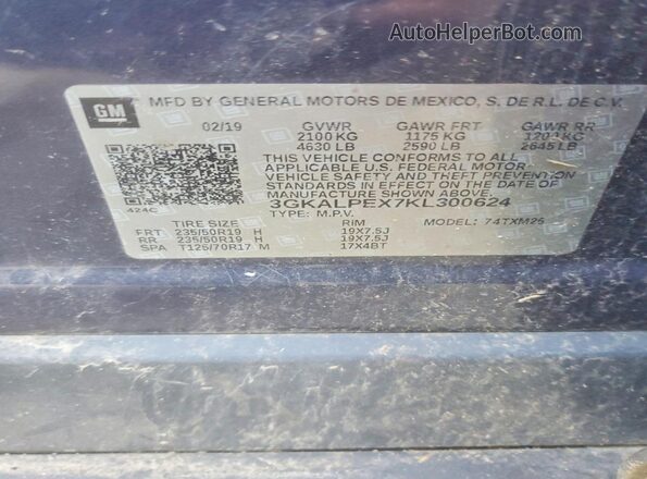 3GKALPEX7KL300624 2019 GMC TERRAIN Blue 360 interior view