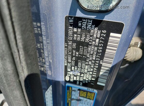 5XYPG4A37LG657726 2020 KIA SORENTO Silver Панорамний вид салону 360°