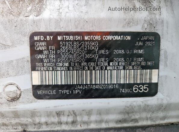 JA4J4TA84NZ019016 2022 MITSUBISHI OUTLANDER White სალონის 360-გრადუსიანი ხედი