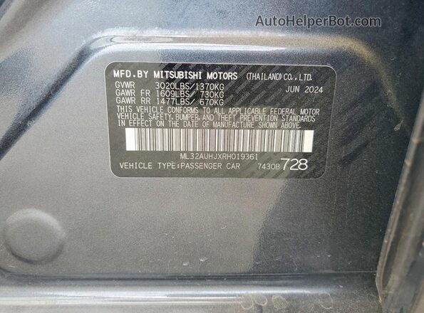ML32AUHJXRH019361 2024 MITSUBISHI MIRAGE Gray VIN კოდის სტიკერის ხედი