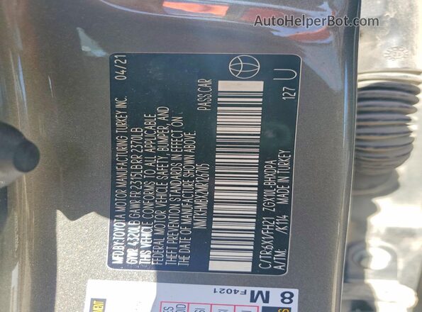 NMTKHMBX2MR126705 2021 TOYOTA C-HR Gray Սալոնի 360 աստիճան տեսք