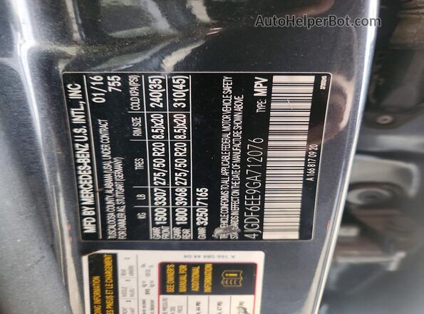 4JGDF6EE9GA712076 2016 MERCEDES-BENZ GL-CLASS Gray Սալոնի 360 աստիճան տեսք