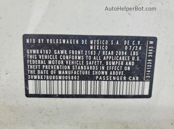 3VWBX7BU8SM005862 2025 VOLKSWAGEN JETTA White VIN კოდის სტიკერის ხედი