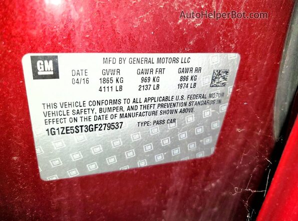 1G1ZE5ST3GF279537 2016 CHEVROLET MALIBU Red Вид наклейки з VIN-кодом
