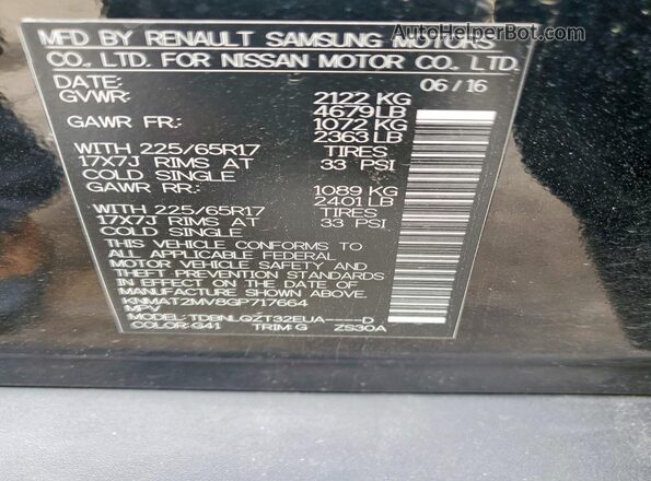 KNMAT2MV8GP717664 2016 NISSAN ROGUE Black 360 interior view